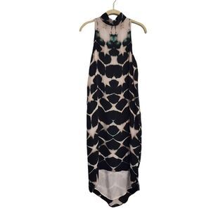 Laura Siegel cream & navy clamp dye halter neck dress Sz S